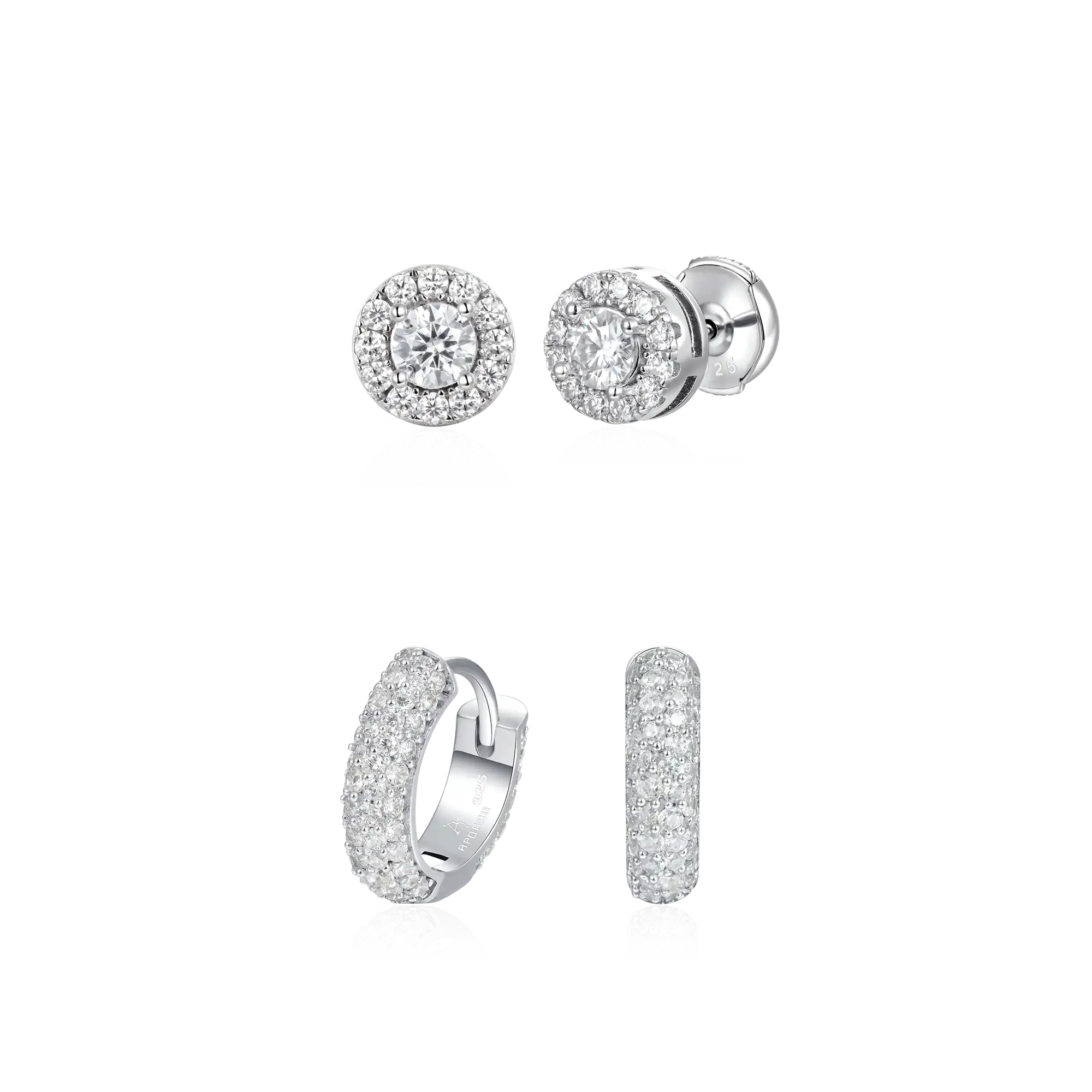 Halo Round Cut & Round Paved  Earrings Set