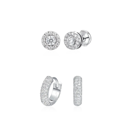 Halo Round Cut & Round Paved  Earrings Set