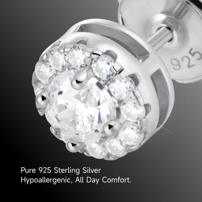Moissanite S925 Halo Round Cut Stud Earring