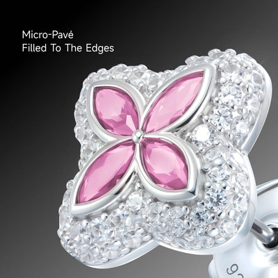 S925 Iced Luminous Clover Earrings - Pink Diamond