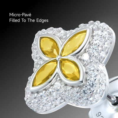 S925 Iced Luminous Clover Earrings - Yellow Diamond