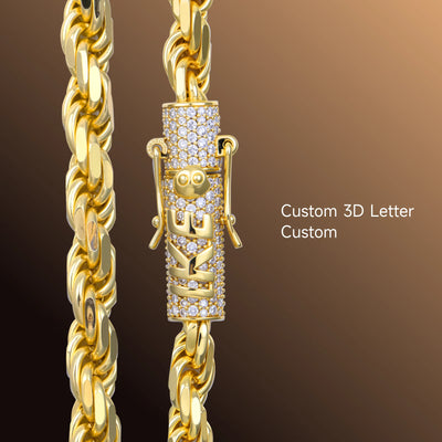 S925 Rope Chain With Moissanite Clasp - 6mm