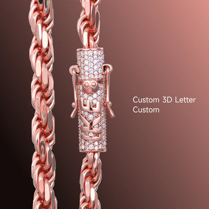 S925 Rope Chain With Moissanite Clasp - 6mm