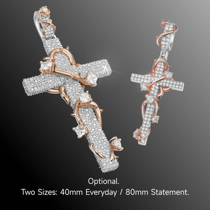 Moissanite Pave Set Thorned Rose Cross Pendant