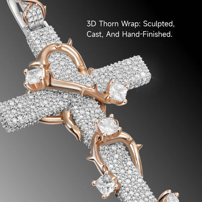 Moissanite Pave Set Thorned Rose Cross Pendant