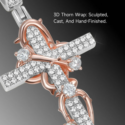Moissanite Thorned Rose Cross Pendant