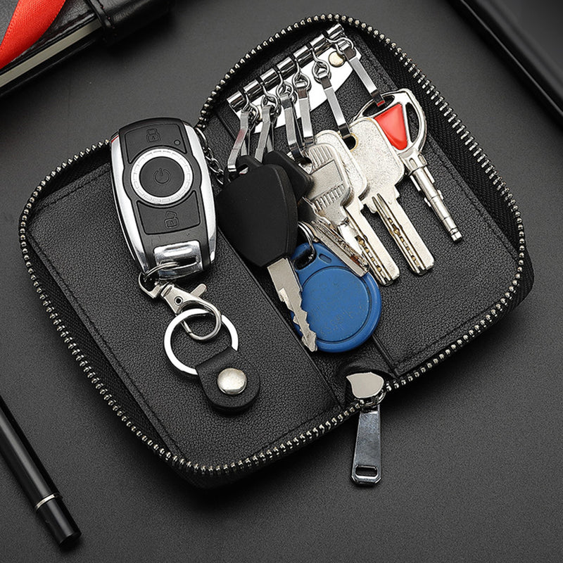 Leather Styles Compact Key Organizer with Leather Cover and Keyring - APORRO