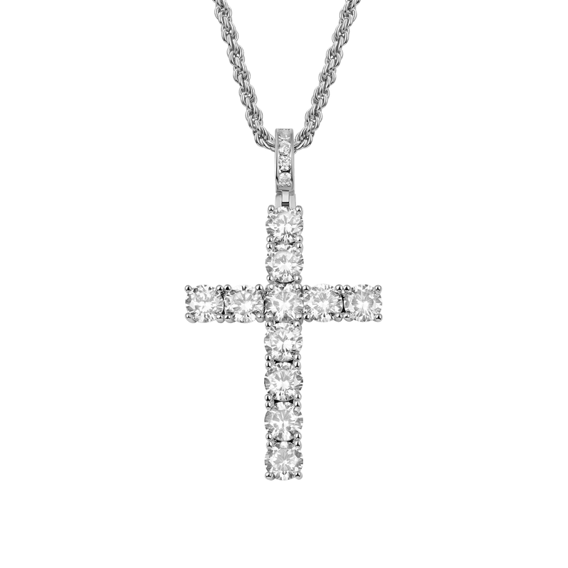 14K Gold Iced Out Tennis Cross - Religious Jewels - APORRO