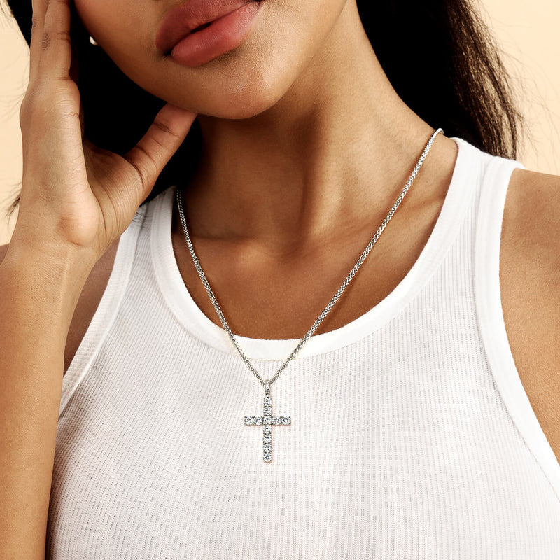 14K Gold Iced Out Tennis Cross - Religious Jewels - APORRO