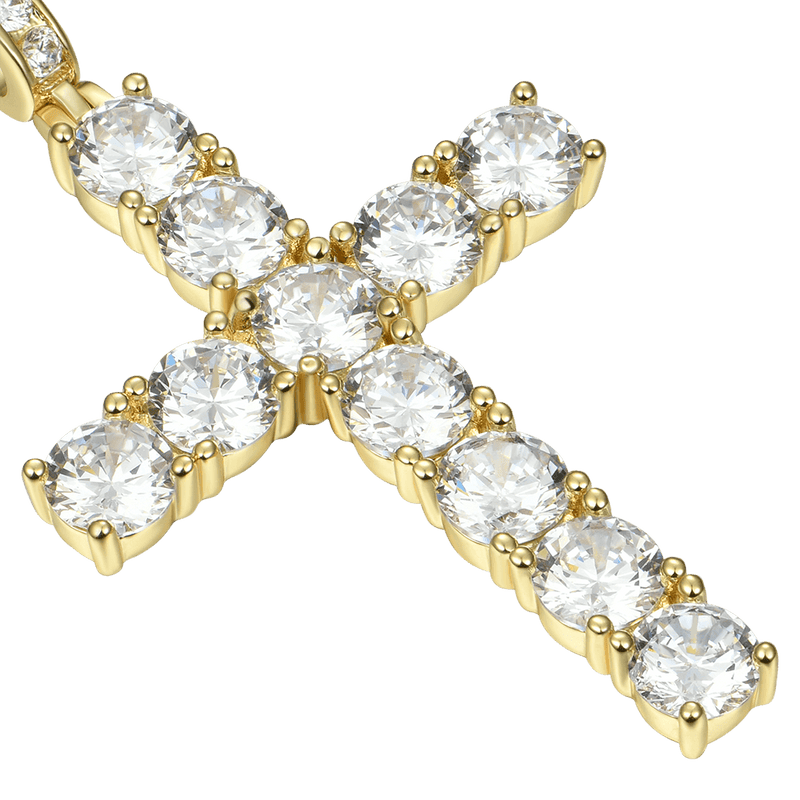 14K Gold Iced Out Tennis Cross - Religious Jewels - APORRO