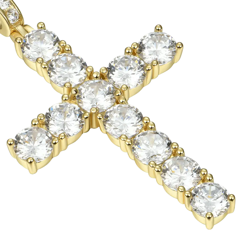 14K Gold Iced Tennis Cross Pendant and Tennis Bracelet Set - APORRO