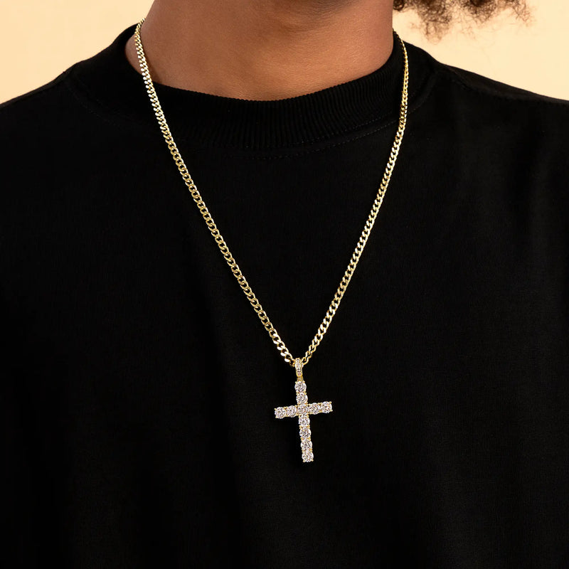 14K Gold Iced Out Tennis Cross - Religious Jewels - APORRO