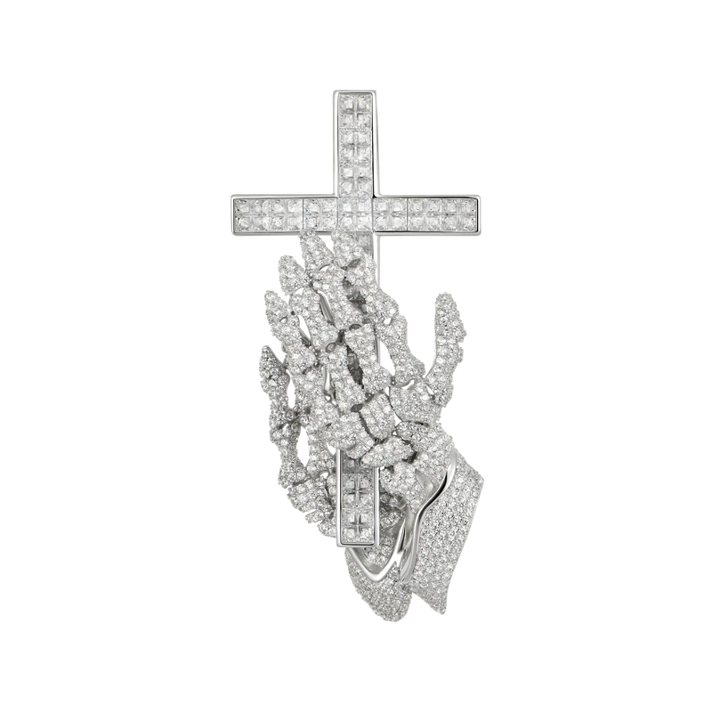 Praying Skeleton Hands Cross Pendant - APORRO