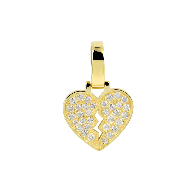 18K Solid Gold Diamond Broken Heart Pendant - Men's & Women's Necklace - APORRO