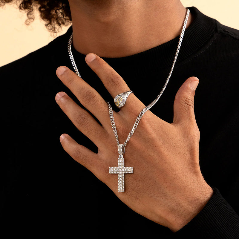 Iced Double Layered Cross Pendant - APORRO