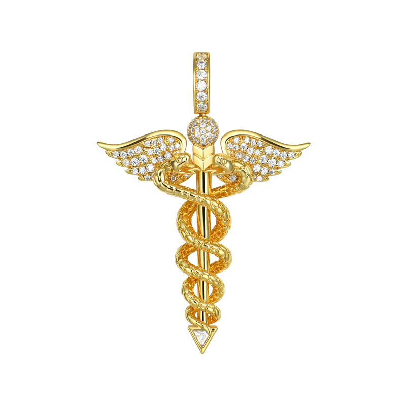 18K Gold/ White Gold Iced Moissanite Staff of Hermes Pendant-Aporro - APORRO