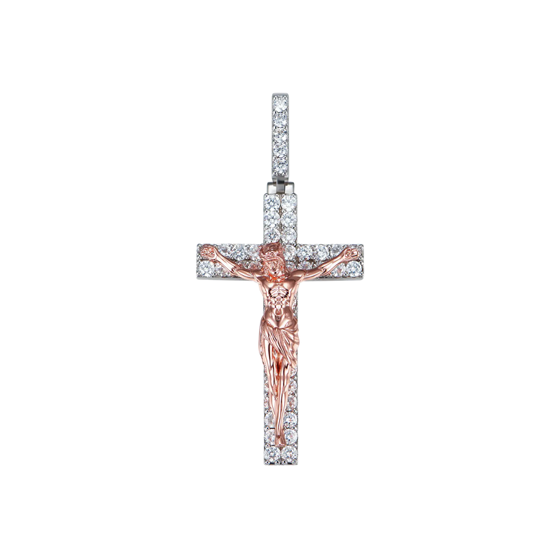 White And Rose Gold Moissanite Small Crucifixion of Jesus Pendant - APORRO