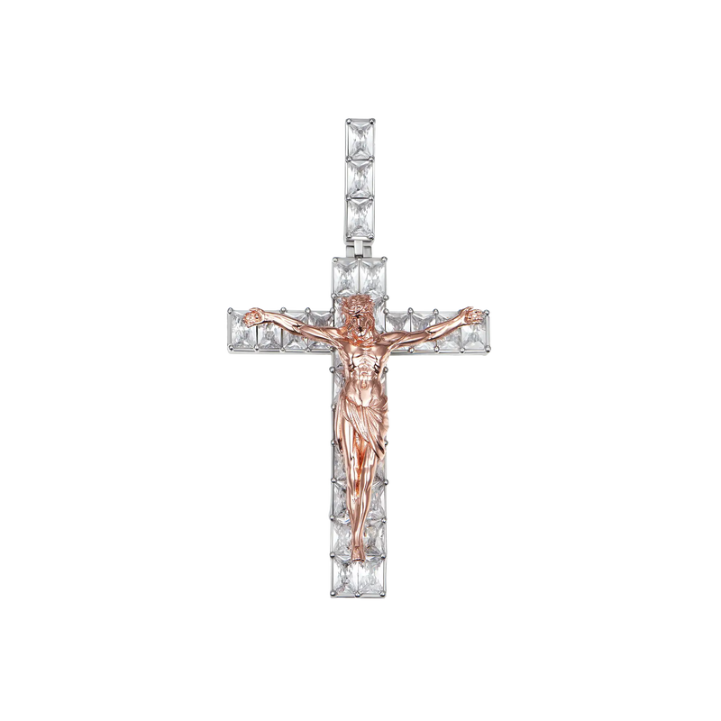 White And Rose Gold Moissanite Small Crucifixion of Jesus Pendant - APORRO