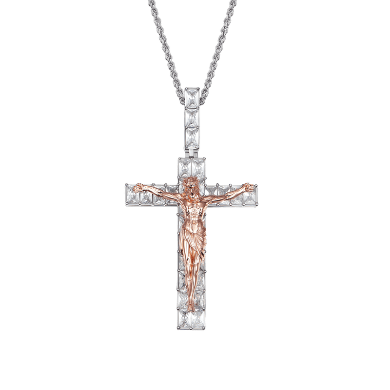 White And Rose Gold Moissanite Small Crucifixion of Jesus Pendant - APORRO