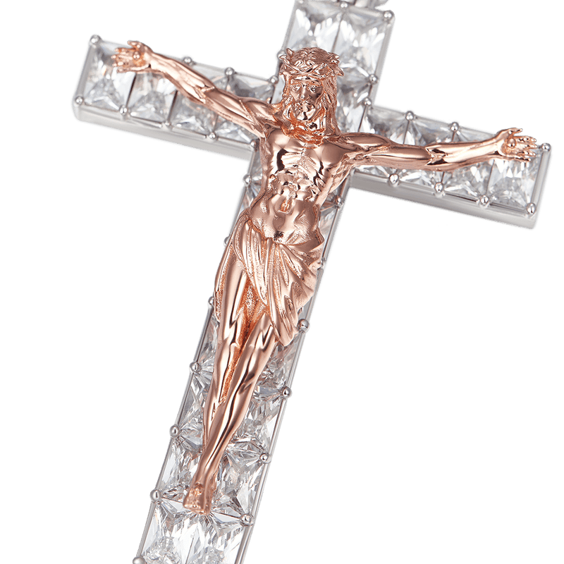 White And Rose Gold Moissanite Small Crucifixion of Jesus Pendant - APORRO