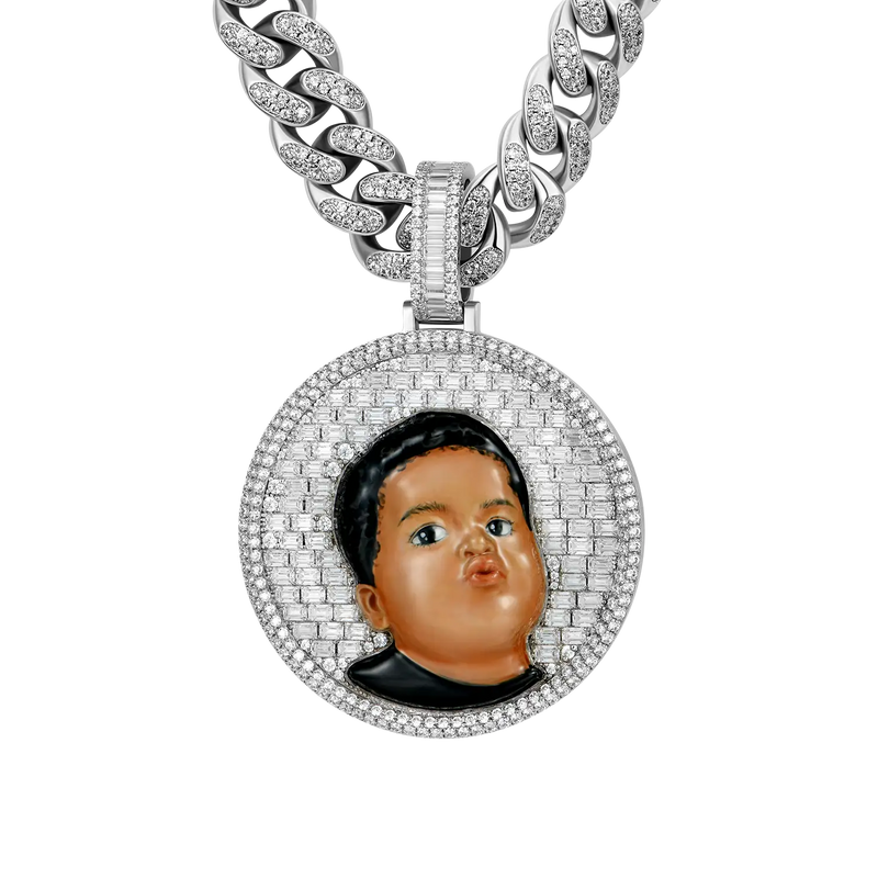 White Gold Moissanite Enamel Custom Pendant - APORRO Hip Hop Jewelry - APORRO