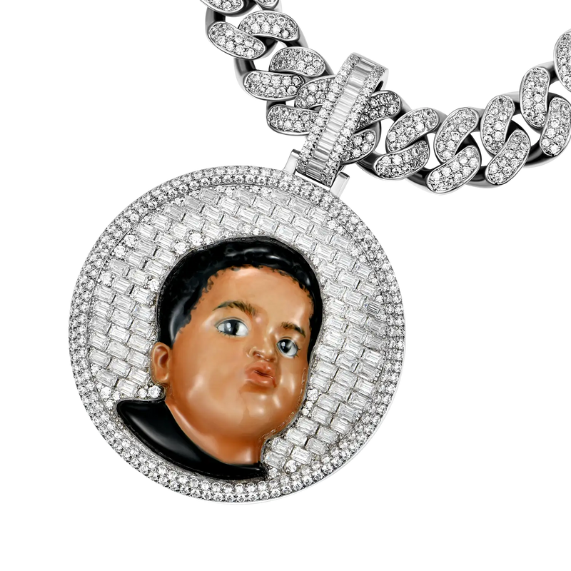 White Gold Moissanite Enamel Custom Pendant - APORRO Hip Hop Jewelry - APORRO