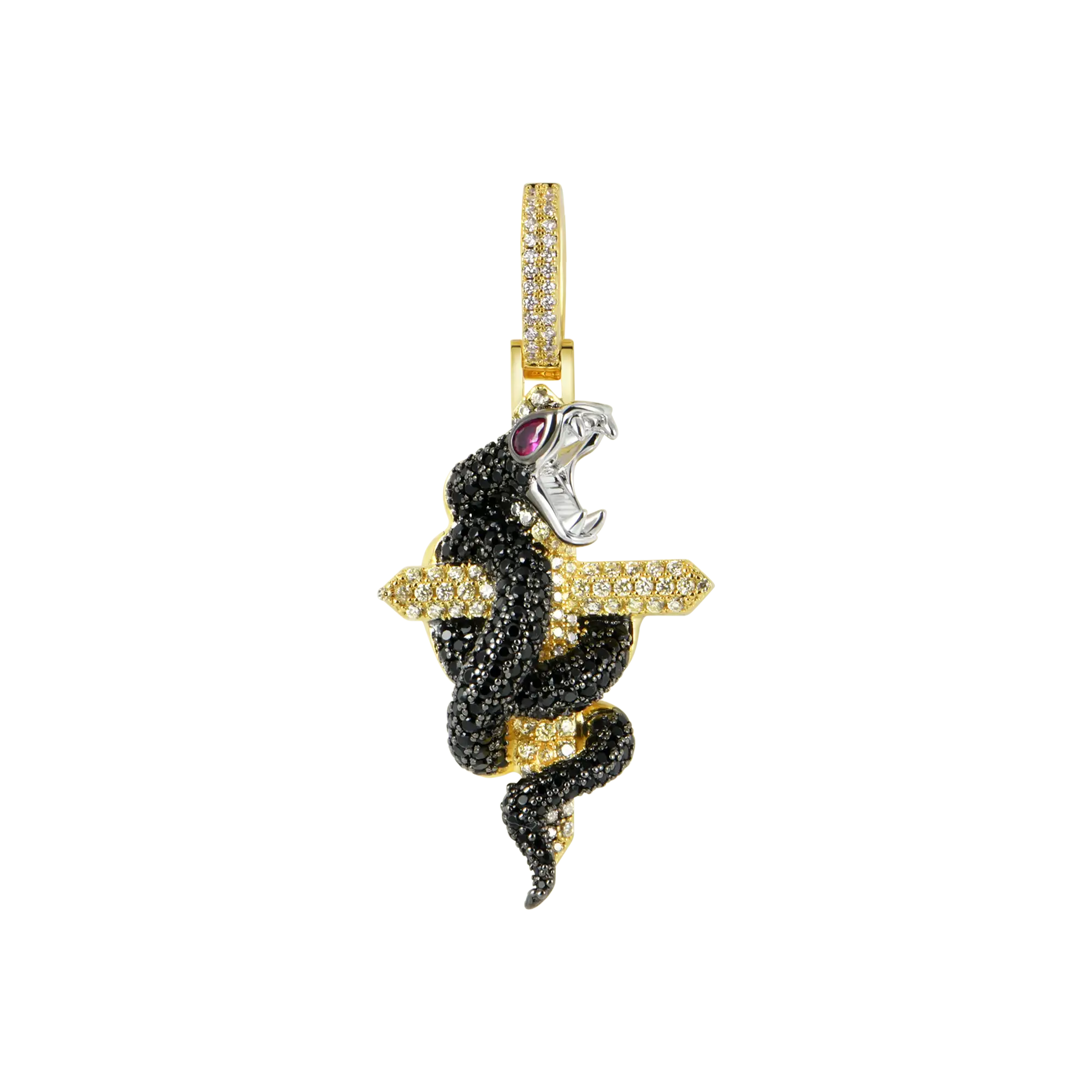 14K Gold Iced Out Moissanite Python Cross Pendant - Hip Hop Style – APORRO