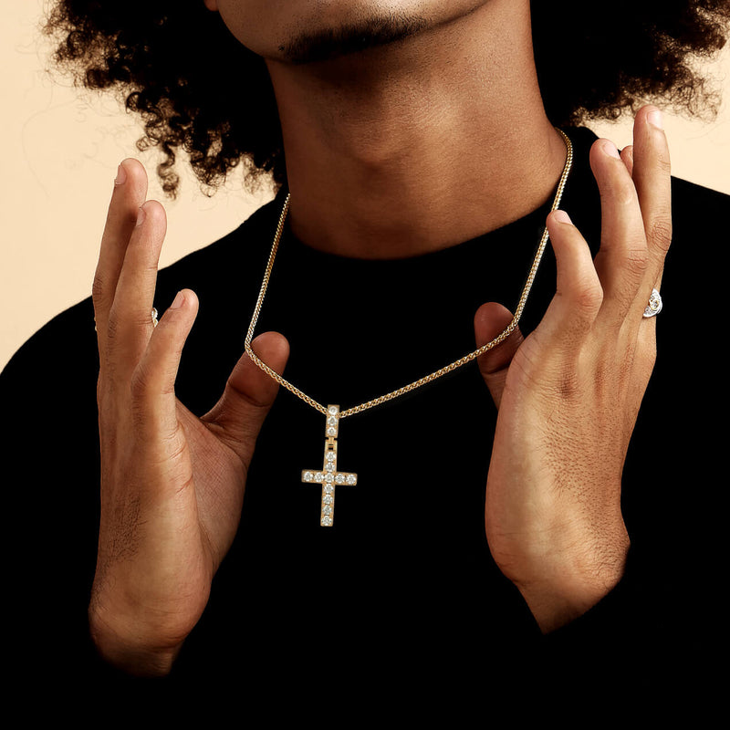Tennis Cross Pendant - Yellow Gold - APORRO