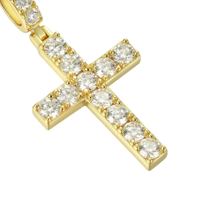 Solid Tennis Cross Pendant in Yellow Gold - Medium