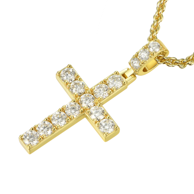 Solid Tennis Cross Pendant in Yellow Gold - Medium
