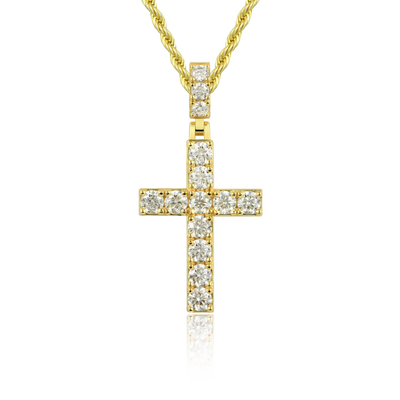 Solid Tennis Cross Pendant in Yellow Gold - Medium