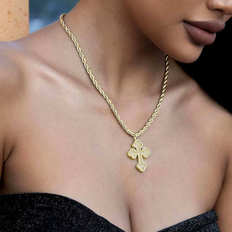 Moissanite Double-Layered Bottoni Cross Pendant - APORRO
