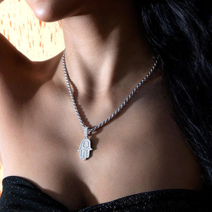 Moissanite Double-Layered Hamsa Pendant