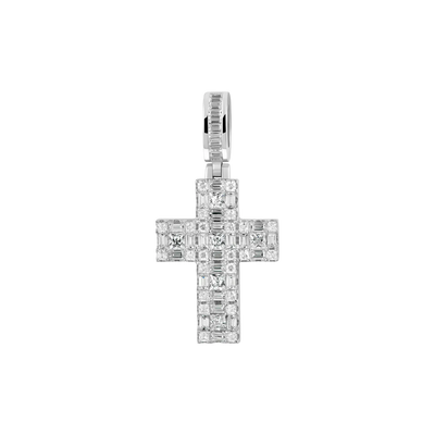 Moissanite Halo Cross Pendant - Princess Cut
