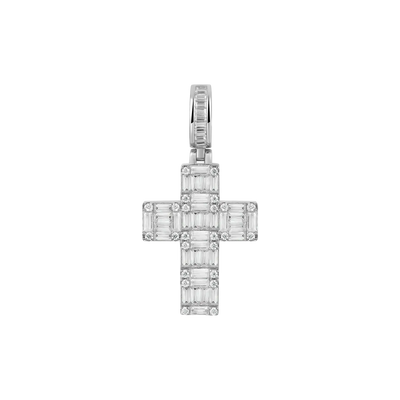 Halo Cross Pendant - Baguette Cut