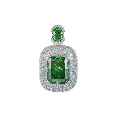 Crushed Ice Emerald Cut Pendant - Fancy Green
