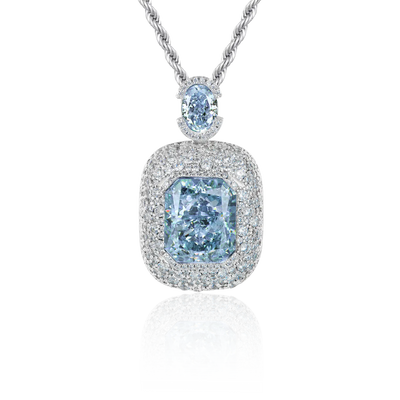 Crushed Ice Emerald Cut Pendant - Blue Gray