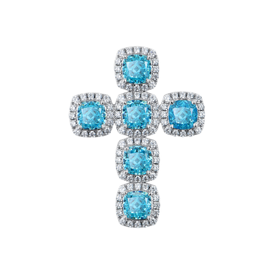 Radiant Cut Clustered Cross Pendant - Aquamarine