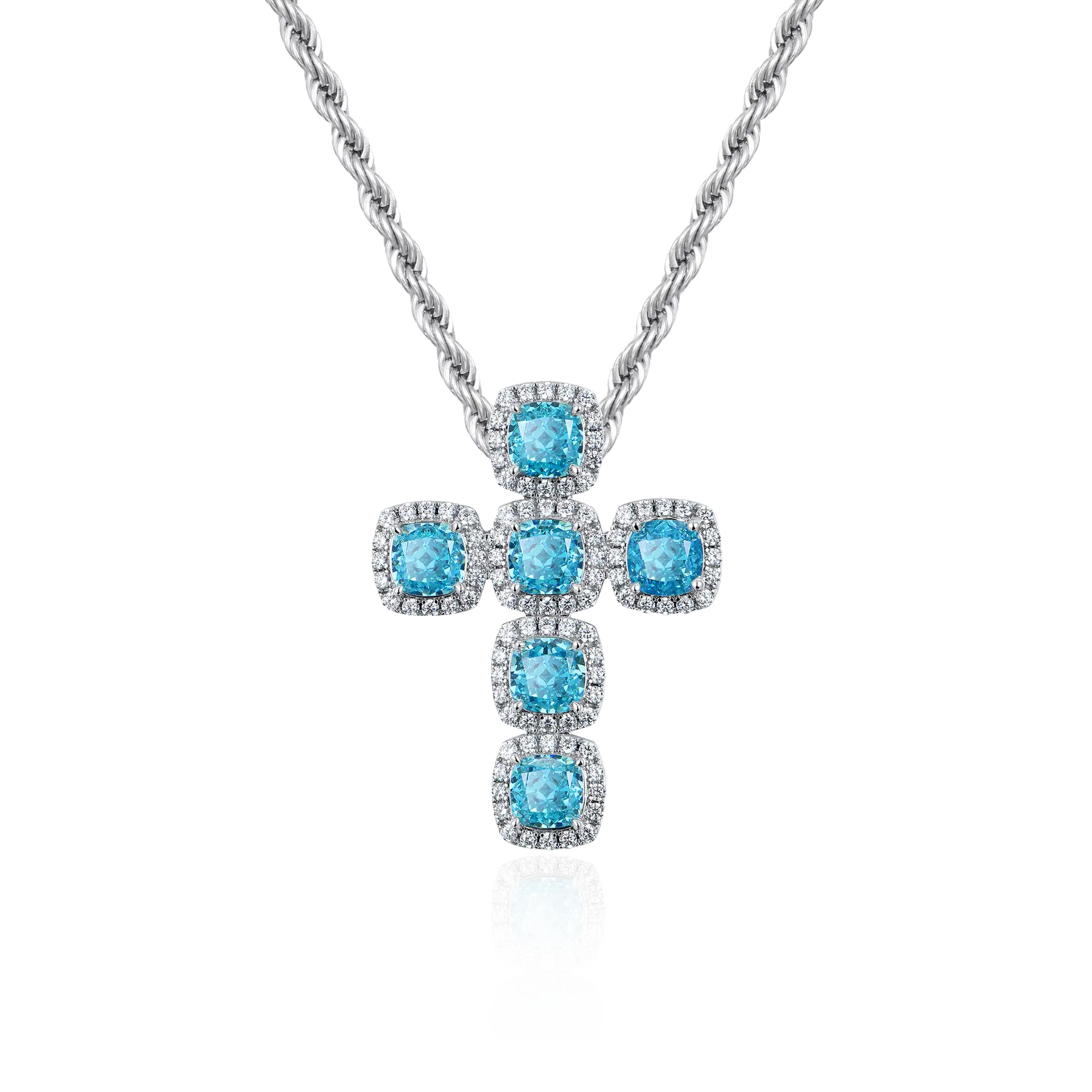 Radiant Cut Clustered Cross Pendant - Aquamarine – APORRO