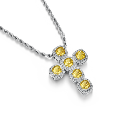 37mm Flower Cut Gemstone Cross Pendant
