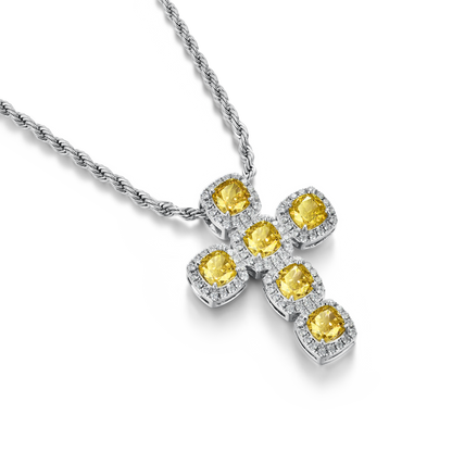 37mm Flower Cut Gemstone Cross Pendant