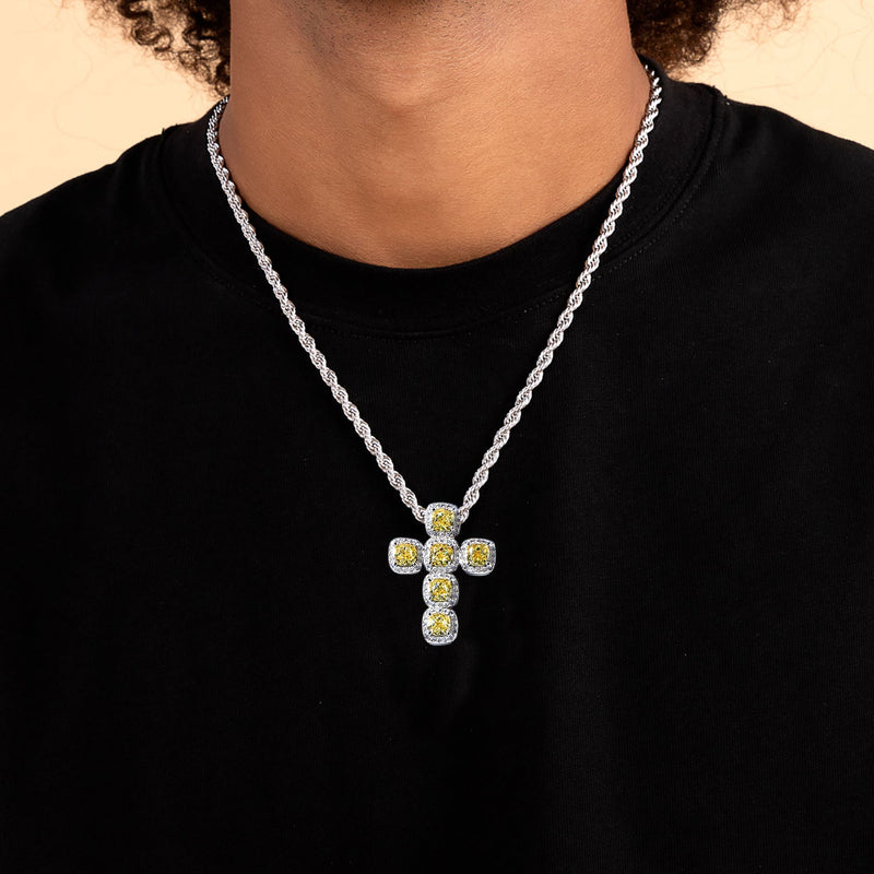 Radiant Cut Clustered Cross Pendant - APORRO