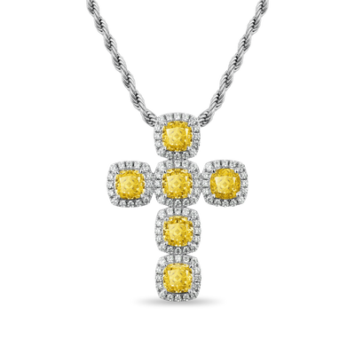 37mm Flower Cut Gemstone Cross Pendant