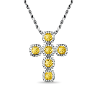 37mm Flower Cut Gemstone Cross Pendant