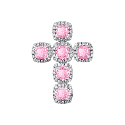 Radiant Cut Cross Pendant - Fancy Light Pink