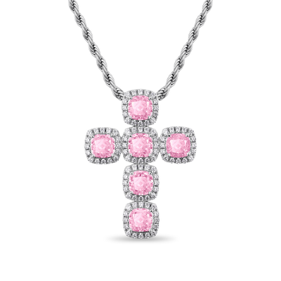 Radiant Cut Cross Pendant - Fancy Light Pink