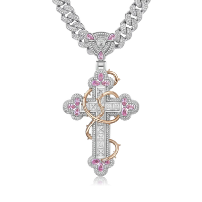 Thorned Blossom Cross Pendant - Medium