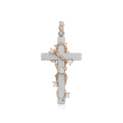 Moissanite Pave Set Thorned Rose Cross Pendant