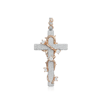 Moissanite Pave Set Thorned Rose Cross Pendant