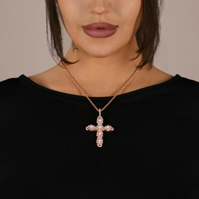 Pearl Rose Cross Pendant - Rose Gold